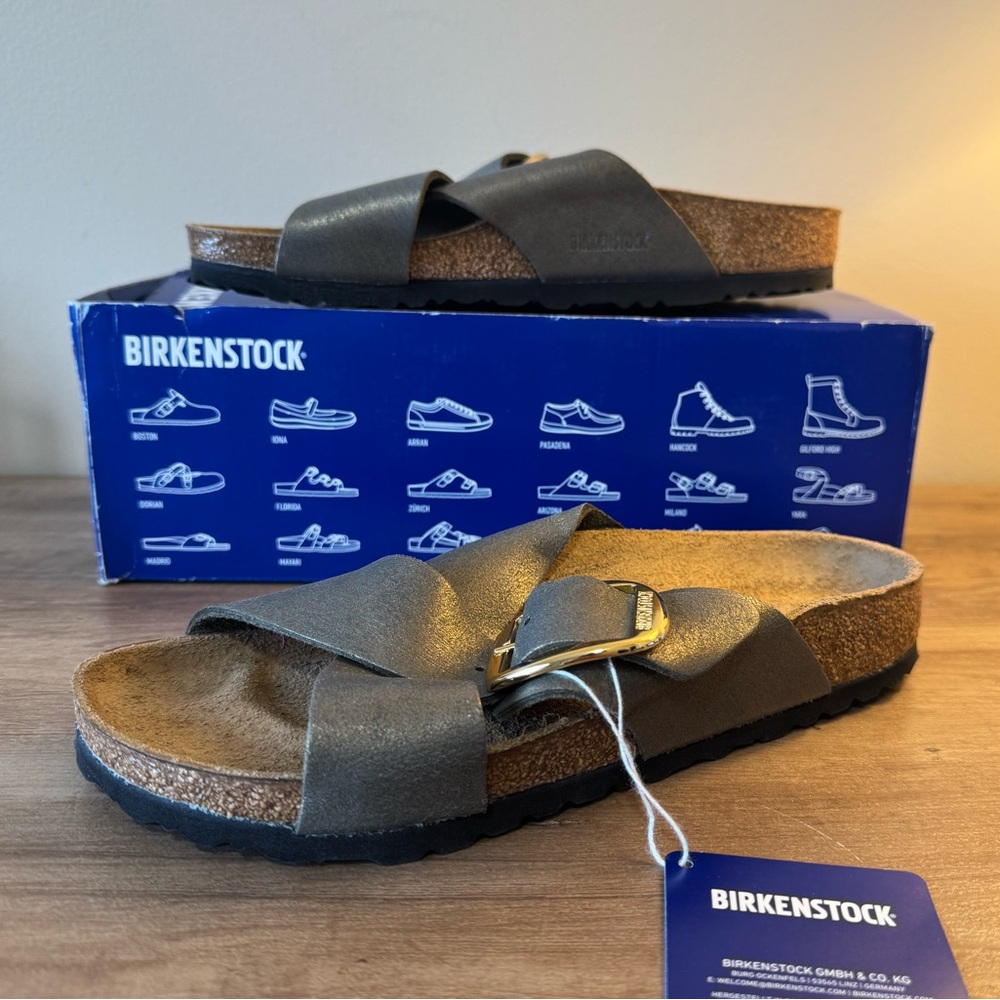 Birkenstock Siena Big Buckle Washed Metallic Stone Gold